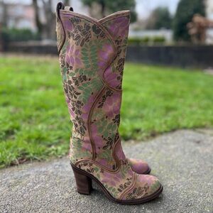 Fiorucci Made in Italy Floral Suede Knee High Boots Size 38